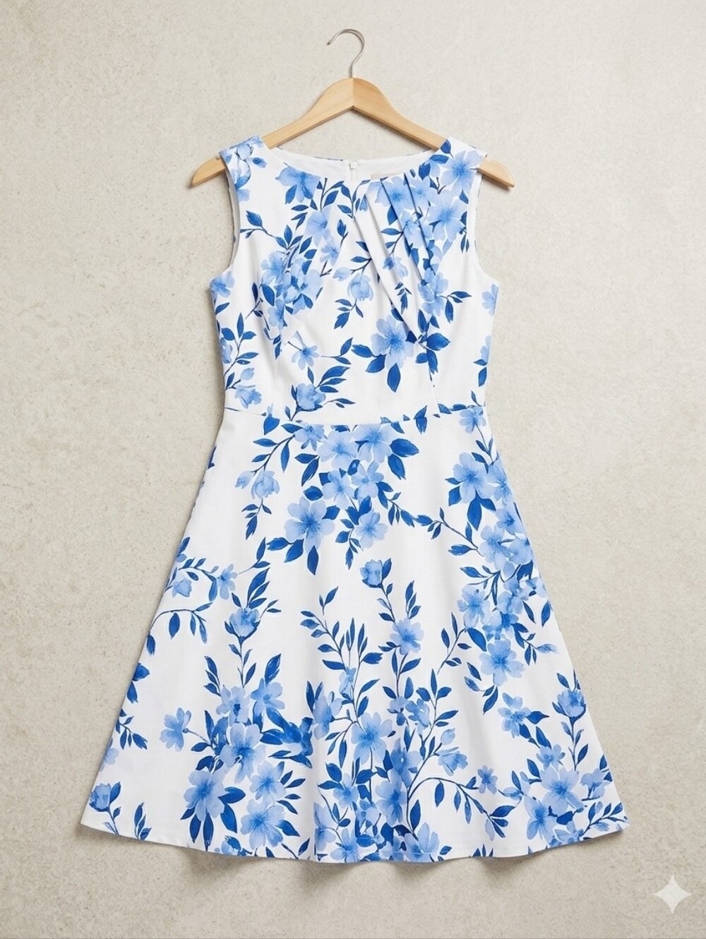 Alyx White Midi Dress with Blue Floral Print